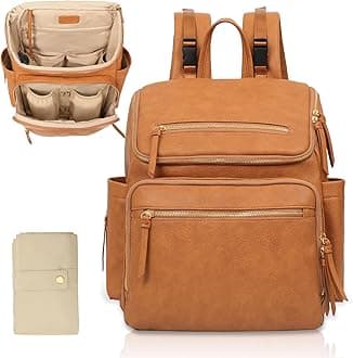 Diaper Bag Backpack Large Baby Diaper Bag Leather with 17 Diaper Bag Organizing Pouches,Changing Pad,Stroller Straps,4 Insulated Pockets,Honey