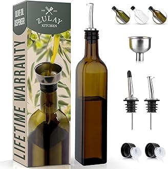 Zulay Olive Oil Dispenser Bottle For Kitchen - Glass Olive Oil Bottle With 2 Spouts, 2 Removable Corks, 2 Caps, & 1 Funnel - Oil Bottle For Kitchen & Storing Liquids