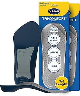 Tri-Comfort Insoles for Heel, Arch and Ball of Foot | Targeted Cushioning | Arch Support | Men's 8-12 | Pack of 2