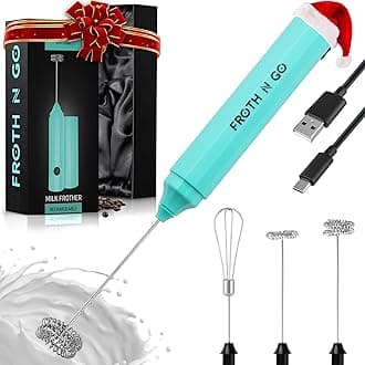 Zulay Froth N Go Milk Frother – Rechargeable 3-in-1 Handheld Frother Wand with Travel Case & USB-C Charger – Single, Double & Egg Whisk for Latte, Cappuccino, Matcha, Protein Shakes – Aqua