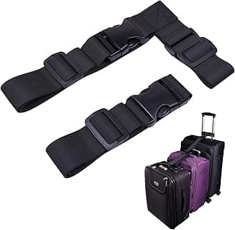 Wisdompro 2 Pcs Add a Bag Luggage Strap, Heavy Duty Adjustable Suitcase Belt Travel Attachment Travel Accessories for Connecting Your Luggage Together - Black (T-Type and Normal)