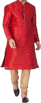 VASTRAMAY Men Silk Blend Solid Vm Egyptian Kurta Pyjama Set - Classic Ethnic Attire For Timeless Style And Cultural Celebrations | Jacquard Woven Zari Work With Shimmer Piping Full Sleeves Kurta