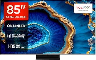 TCL 85C805K 85-inch QLED Mini LED, Full Array 4K HDR Premium 1300nits, Smart Gaming TV Powered by Google (Freesyncy Premium Pro, 144Hz Motion Clarity Pro, Dolby Vision IQ & Atmos, Onkyo sound)