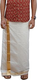 Men’s Dhoti/Veshti – Pure Cotton Double Layer Mundu with 2" Golden Kasavu Border | Traditional Wear