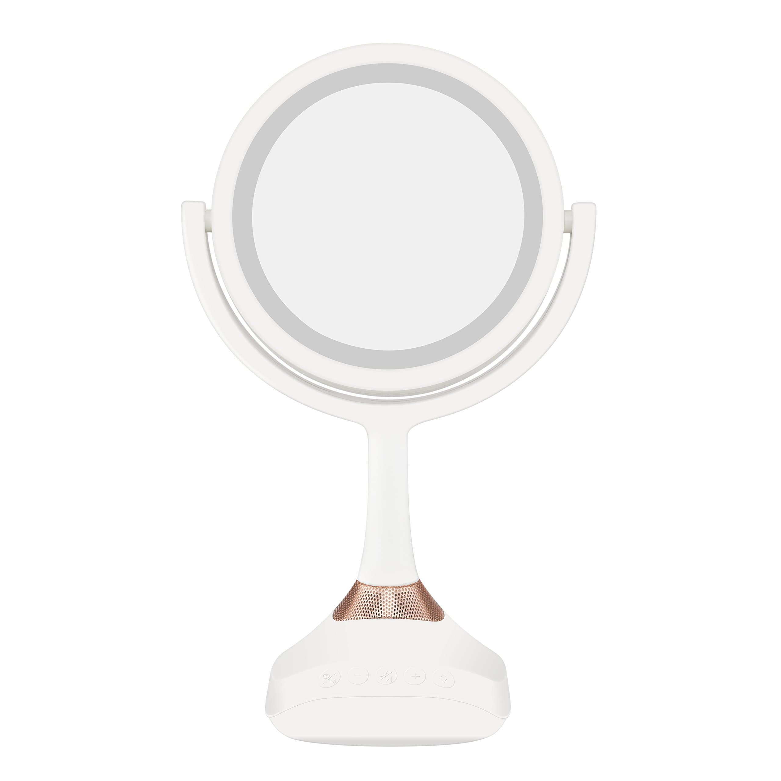 Cerdeco – 6 "Lighted Vanity Mirror LED Mirror with 5x Magnification, Bluetooth Speaker Wireless Speaker + USB cable, and Height of 12.8 inches, Lace Rose Gold