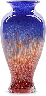 11.8" Tall Blue Glass Vase Beautiful Hand Blown Glass Vase Modern Art Home Decor, Wide Mouth Colorful Vases for Mantle Dining Table Centerpiece, Entryway Living Room Wedding Decoration