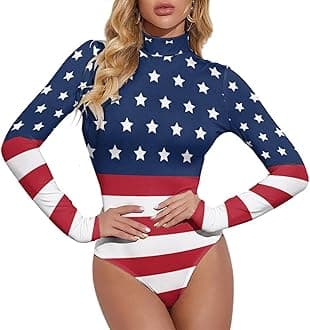 TAIZIYEAH The Stars on The American Flag are Red, White and Blue Adult Turtleneck Long Sleeve Dance Leotard for Women Bodysuit Costume L