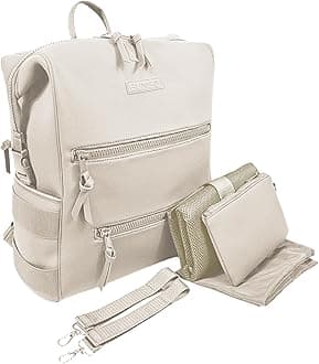 Neoprene Diaper Bag, Minimalist Backpack Diaper Bag with Pouch, Changing Pad, and Stroller Straps, Water Resistant and Lightweight Baby Girl Diaper Bag, Diaper Bag Backpack, Cream
