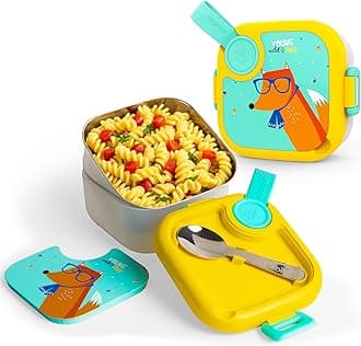 - rabitat Lunchmate Mini Stainless Steel Lunch Box 500 ml | 1+1 Year Brand Warranty | Tiffin Box for School | Kanjak Gifts for Girls | BPA-Free Leak-Proof with Spoon | Young Wild and Free