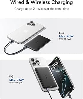 Baseus Picogo AM41 Power Bank, 0.3" Ultra Slim 5000mAh Magsafe Powerbank, PD 20W Fast Charging, Portable, Mini Wireless Magnetic Battery Pack with USB C Cable for iPhone 16/15/14/13/12, Black