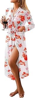 Women Kimono Robes Full Length Knit Bathrobe Lightweight Soft Sleepwear V-neck Casual Ladies Loungewear S-XXL