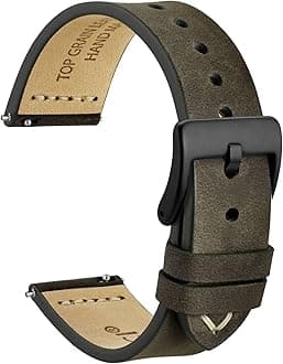 WOCCI 22mm Old-fashioned Watch Band for Men, Top Grain Leather, Black Matte Buckle (Grey Brown)