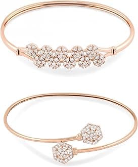 Set of 2 Rose Gold Contemporary Cubic Zirconia Brass Kada Style Bracelet For Women-ZPFK11116