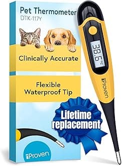 iProven Dog & Cat Thermometer for Accurate Fever Detection, Comfortable Flexible Tip, Waterproof Pet Thermometer, Fast Readings in 20 sec, Whelping and Veterinary Supply, DTK-117Y