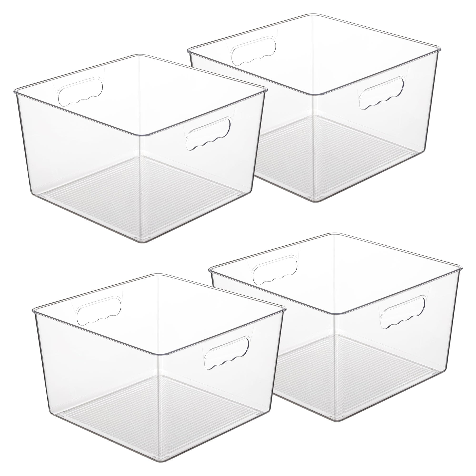 4 Pack Extra Large Clear Plastic Storage Bins,11x11 Cube Acrylic Organizer Square Containers with Handle for Pantry,Closet,LaundryRoom,Kitchen,Bathroom,UnderSink Organization
