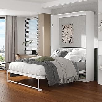 Queen Size Murphy Bed Cabinet, Folding Murphy Wall Bed Space-Saving Foldable Platform Bedframe for Guest Room Home Office Bedroom, White 86.8”L x 64.6”W x 85.6”H