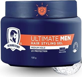 The Beard Story Hair Styling Gel for Men | For Frizz-Free UV Protection Long Lasting Shine for Straight Wavy or Curly Hair | Non-Sticky Men Grooming | 100g (Medium Hold)
