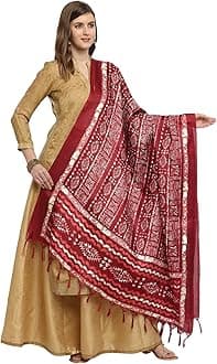 DUPATTA BAZAAR Women's Floral Printed Silk Dupatta Free Mustard