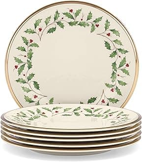Lenox Holiday 6-Piece Salad Plates Dinnerware Set, Service For 6, Porcelain, Dishwasher Safe, Round Plates Set, Ivory Red & Green, Perfect for Gatherings, Hosting, Christmas Dinnerware (Ivory 6 Piece)