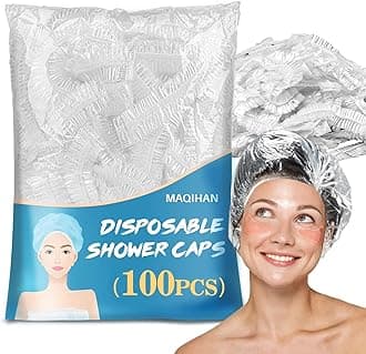 MAQIHAN 100 Disposable Shower Caps Unisex - Plastic Hair Caps for Deep Conditioning Extra Large Shower Cap Reusable Waterproof for Hair Treatment Bath Cap for Long Hair Travel Essentials (20")