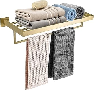 TURS Bathroom Towel Rack Brushed Gold Towel Shelf with Towel Bar Stainless Steel Wall Mounted Towel Holder Towel Rail.