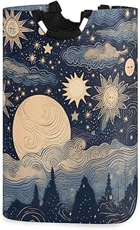 xigua Stars and Moon Large Laundry Hamper with Handle, Foldable Clothes Hamper Collapsible Storage Basket for Toys and Clothes Organization in Bedroom, Bathroom, and Laundry Room