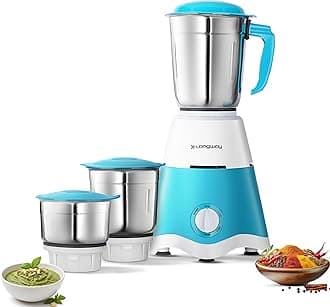 LONGWAYSuper Dlx 3 Jar 700 Watt Mixer Grinder - White & Blue Long Lasting Shock Proof ABS body | Heavy Duty Motor | Nano-grinding technology | 304 Grade Stainless Steel Blade | Noise levels 80-90 DB
