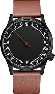 JIANDUNSwiss Movement Men's One Hand 24 Hour Watch Single Hand Black Case with Italian Leather Strap