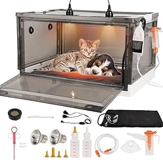Puppy Incubator with Heating and Oxygenator-Incubator for Puppies,Kitten Incubator with Pet Bed Mat Dog Incubator for Newborn Puppies Puppy Whelping Supplies with Temperature Detection (55L)