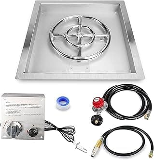 GRISUN Modern Round Stainless Steel Drop-in Fire Pit Kit, 18" x 18", Propane & Natural Gas Compatible, Includes Burner, Pan, Ignition Kit, Hose & Accessories