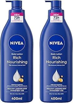 NIVEA Body Lotion for Dry to Very Dry Skin, Rich Nourishing with Pure Hyaluron, 72H Intense Moisture, 2x400ml