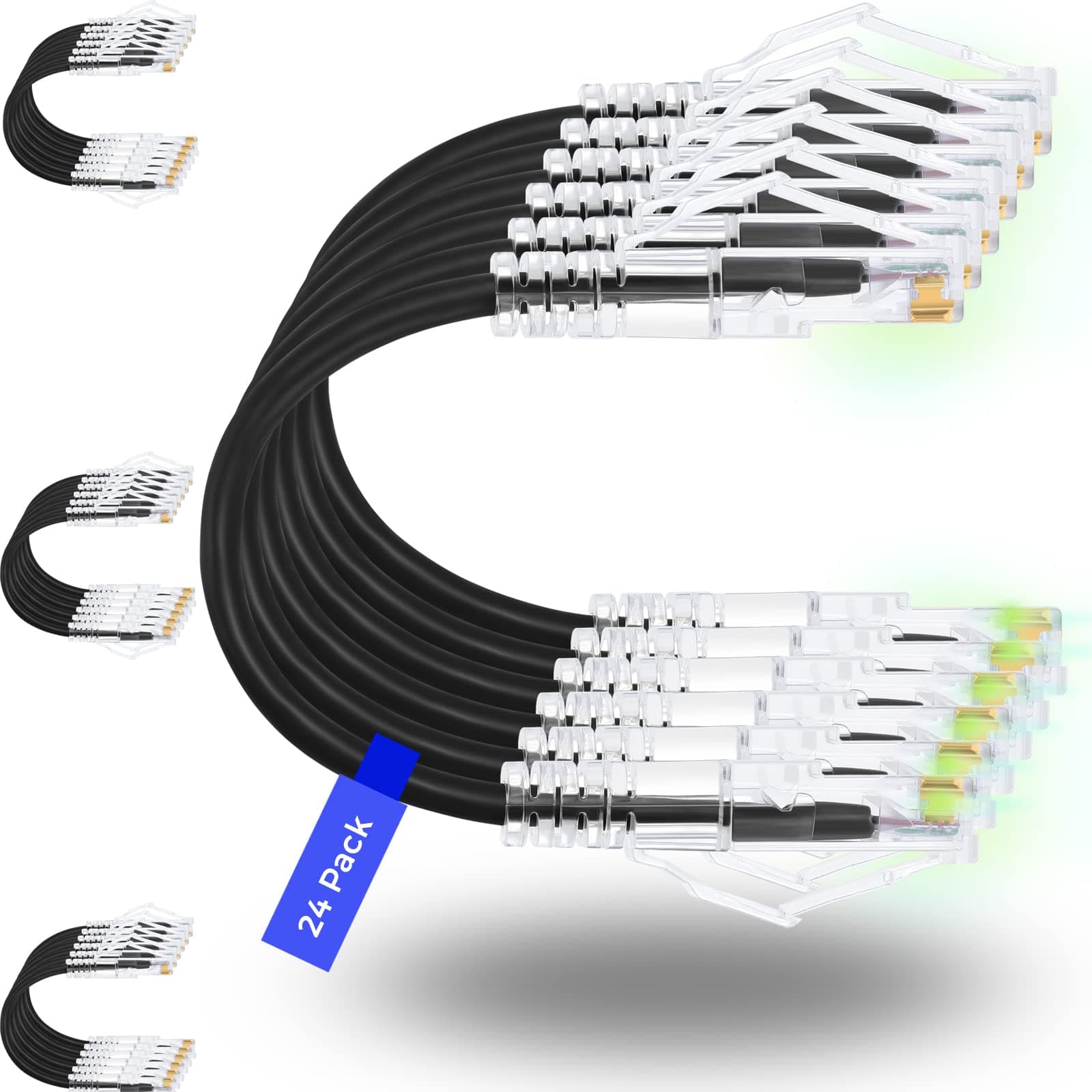 Patch Cables Cat6/ Cat6a 0.5ft (24 Pack) Slim, Cat6a Ethernet Patch Cable 10G Support, Snagless Cat 6 Patch Cable for Patch Panel to Switch, Flexiable Cat6 Ethernet Cable Black