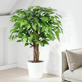 3ft Ficus Artificial Trees with Natural Curved Trunks, 90cm Tall Artificial Plants Tree for Indoor, Fake Ficus Tree Green Lifelike Home Decor