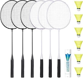AboveGenius Badminton Rackets Set, Lightweight & Durable Badminton Set (Includes 6/12 Racquets, 6/12 Birdies), Outdoor Backyard & School Games for Adults, Teens, Families and Beginners