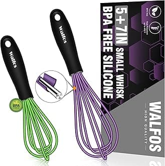 Whisk,5+7Inch Mini Whisks,Silicone Whisk Non Scratch whisk,Heat Resistant(480°F) Small whisks Suitable for stirring individual eggs and mixing small amounts of powder and sauce. Purple & Green