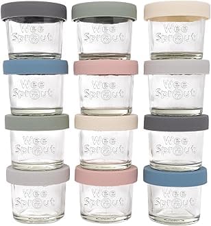 WeeSprout Reusable Glass Baby Food Jars - Microwave & Freezer Safe with Lids - 12 Pack of 4 oz Storage Containers for Snacks, Breast Milk
