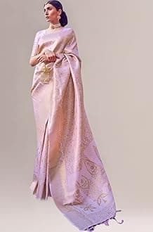 SWORNOF Womens Kanjivaram Silk Saree with Zari Woven Saree With Blouse Piece