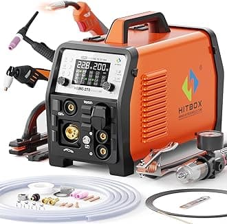 HITBOX Multifunctional Welder Plasma Cutter Combo, 200A 220V Aluminum Pulse MIG/Gas/Flux Core MIG/HF TIG/ 40A Plasma Cutter/Stick/Spot with 2T/4T, Synergy, Large Digital Display