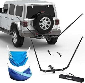 Hitch Mount Hammock & Chair Stand - Fits 2in Hitch Receiver - Includes Parachute Nylon Hammock, Hammock Chair & Storage Bag - for Camping, Outdoor, Travel (350lbs Weight Capacity)