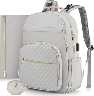 MOMUVO Diaper Bag Backpack, Quilted Baby Bag with Changing Pad & Stroller Straps & Pacifier Case, Large Travel Diaper Bags