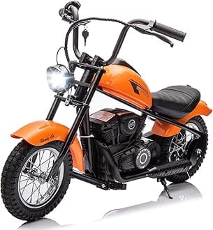Electric Motorcycle for Kids, 24V 250W Dirt Bike, 2-Speed 14MPH Max, 60 Min Ride, with LED Lights & Leather Seat, Durable & Safe Kids Electric Dirt Bike, Orange
