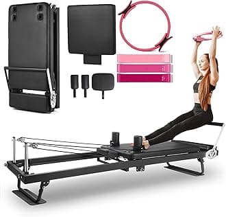 91.5inch Extended Foldable Pilates Reformer, Pilates Machine with Pilates Ring Circle & Headrest, Jumpboard, Dual Resistance Springs, Upgrade Pilates Equipment for Home Workout, up to 500 lbs