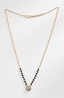 JHB American Diamond Boll Pendant With Black Beads Chain Short Mangalsutra For Women's