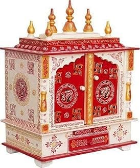 Kamdhenu Art and Craft Wooden Temple/Home Temple/Pooja Mandir/Pooja Mandap/Temple for Home (Om Door), 24 Inches, 12 Centimeters