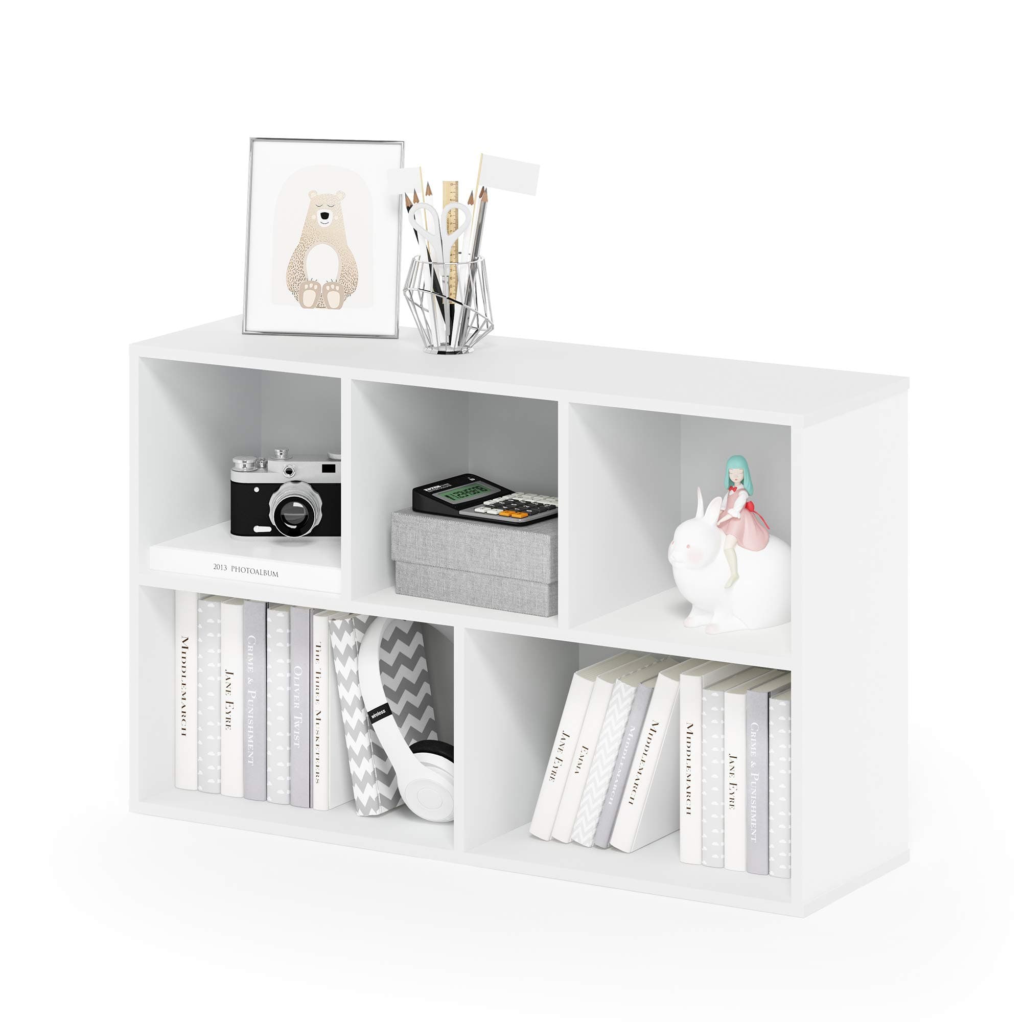Furinno LUDER Book Shelf, 5-Cube Bookshelf, Reversible Bookcase, 9.4 x 19.5 x 31.5, for Living Room, Bedroom, Home Office, White