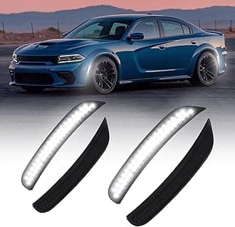 AUTOONE LED Side Marker Lights White Compatible With Dodge Charger 2015-2023, White Front & Rear Bumper Marker Lamps Smoked Len, Pack of 4