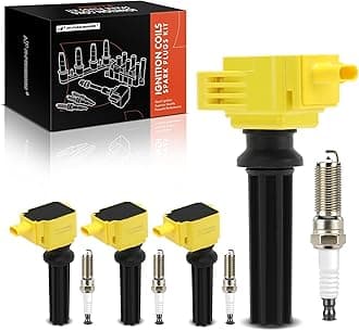 A-Premium (Yellow) Ignition Coil Pack and Iridium Spark Plugs Compatible with Ford & Lincoln Vehicles - Edge Escape Explorer Focus Fusion Mustang Taurus, MKC MKT MKZ - 2.0L 2.3L 4 Cyl, Set of 8