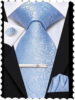 Hi-Tie Silk Ties for Men Pink Blue Black Mens Ties Set 4 PCS Necktie Pocket Square Cufflinks Clip Pin for Wedding