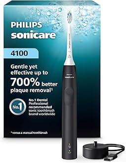 Philips Sonicare - 4100 Electric Toothbrush, Rechargeable Electric Toothbrush With Pressure Sensor, Black Hx3681/24 - Adult, 244.944 Gram