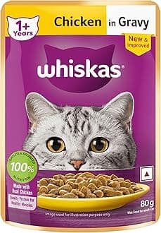 Whiskas Wet Cat Food for Adult Cats (1+Years), Chicken in Gravy Flavour, 80g